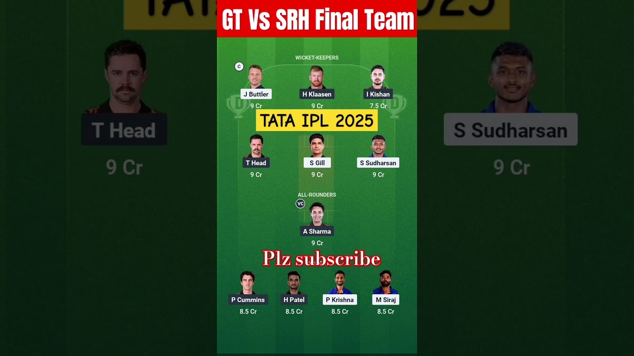 GT Vs SRH Dream 11 Team | Today Match PREDICTION GT Vs SRH | SRH Vs GT 2025 