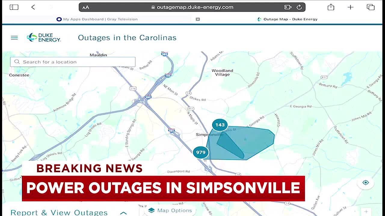 Duke Energy: Over 1,000 customers without power in Simpsonville - YouTube