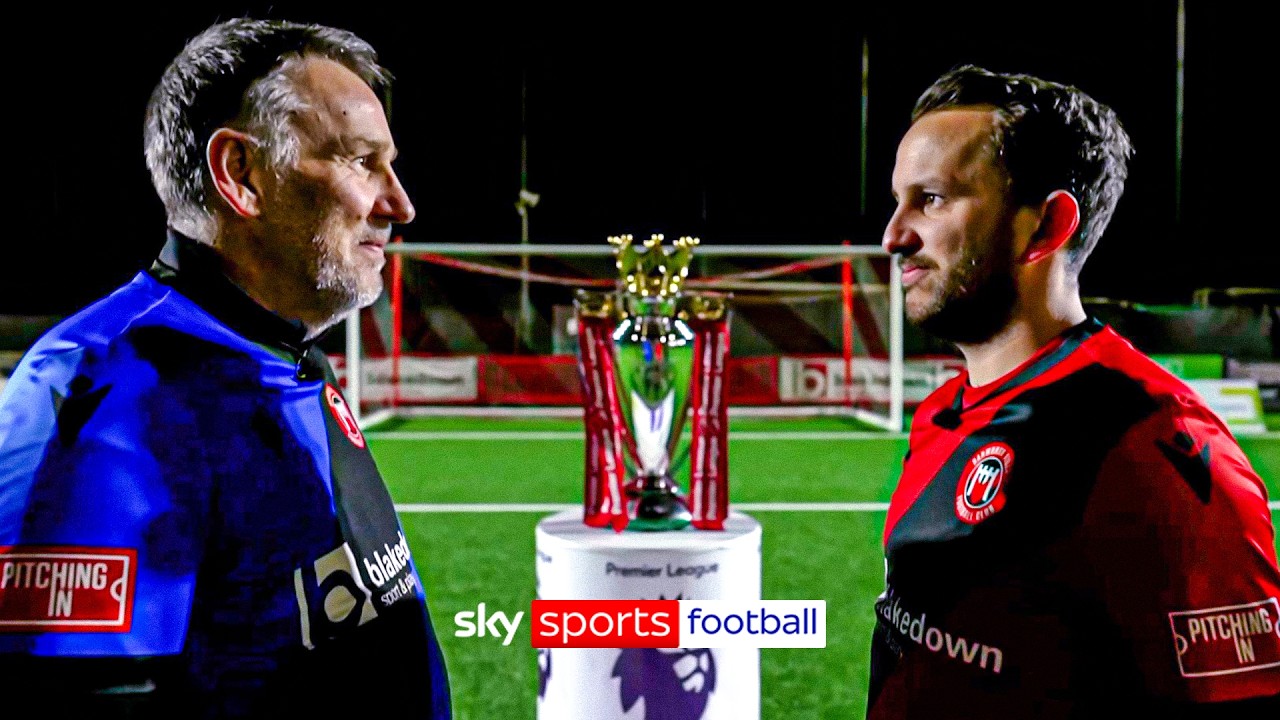 Paul Merson takes part in football challenge with his son as part of Premier League Stadium Fund campaign