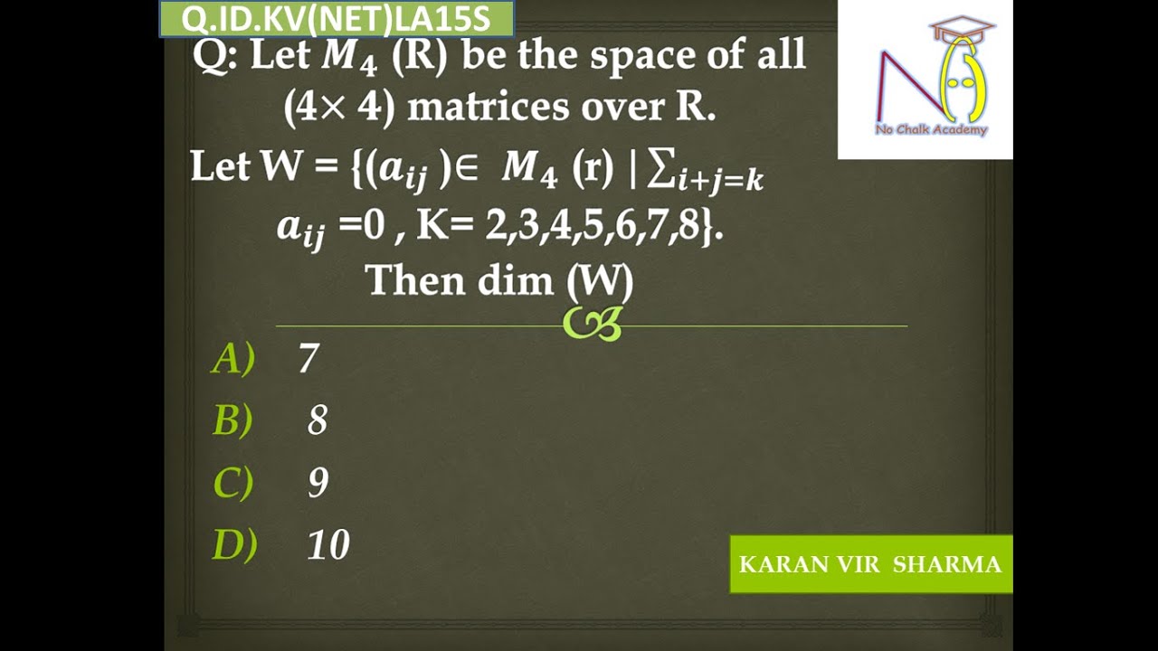 Linear Algebra | Dimension of a subspace |  Q.ID.KV(NET)LA15S | MATHEMATICS