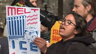 Demonstrators rally against ICE office returning to Rikers Island