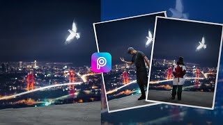 PicsArt tutorial City Dream : boy and bird night sky | RU EDITOR screenshot 1