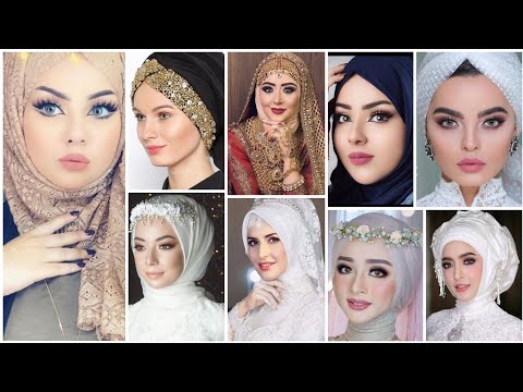 Very attractive bridals &party wear hijjab with motifs lace and chiffon dupatta hijab styles ideas
