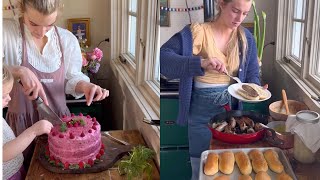 Homemade birthday cake and sandwich bread 