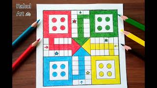 How to draw Ludo board game on paper || How to make Ludo game || Ludo Board Game Drawing screenshot 4