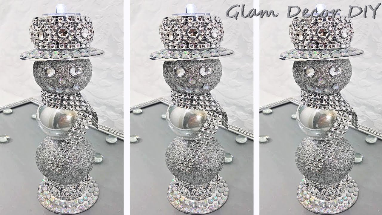 Dollar Tree DIY Glam Snowman Candle Holders Glam Christmas Decor