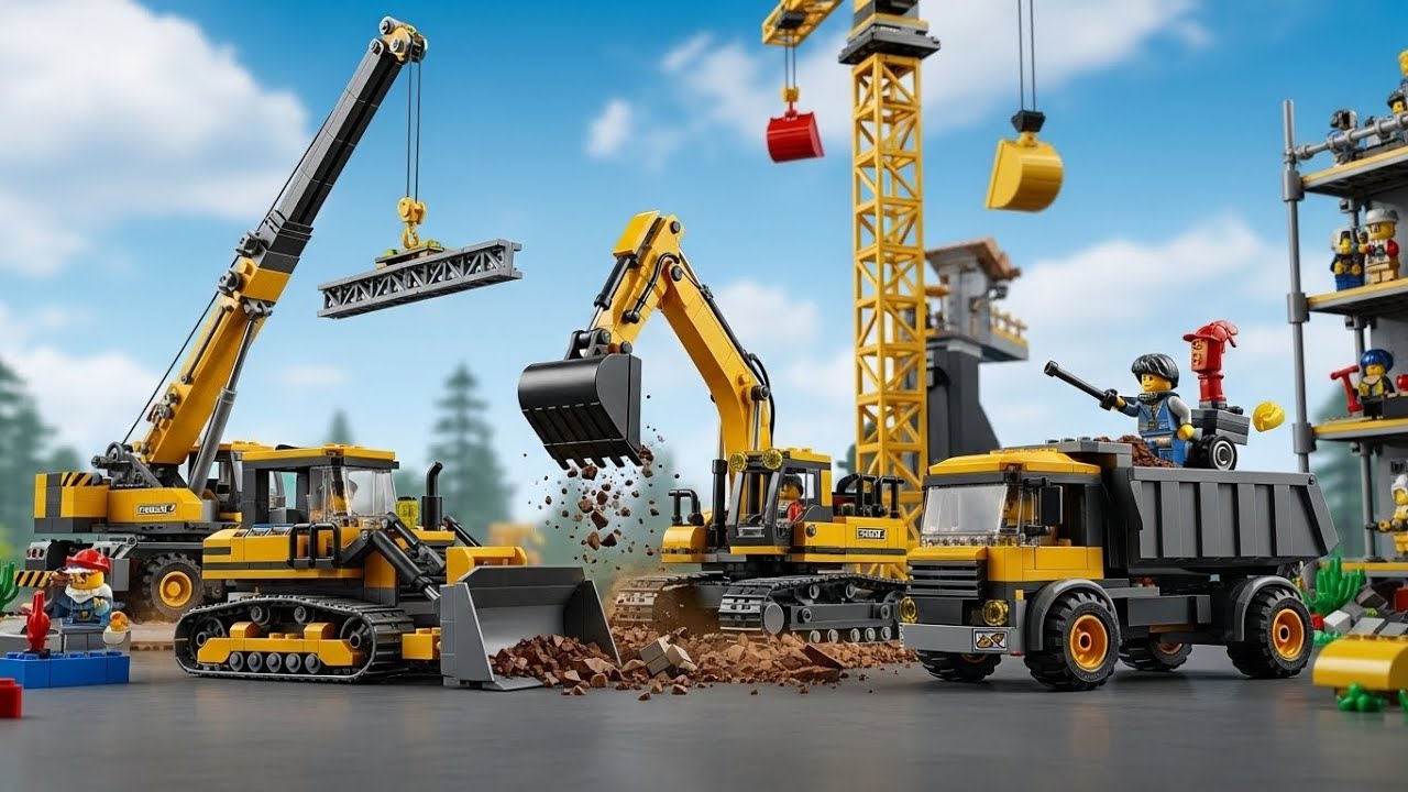 LEGO Heavy Duty Construction Vehicles 🚧 Crane, Excavator, Bulldozer & Dump Truck