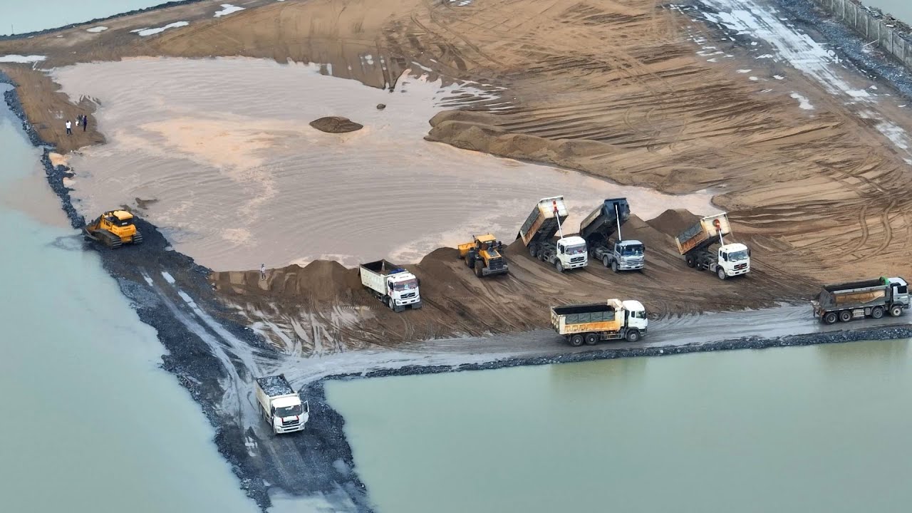 Projiect Crocodile Lake Cleanup By Dump Truck 25.5Ton Dumping Soil in sand