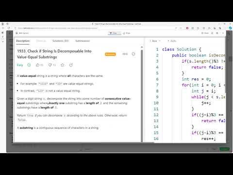LeetCode 1933 | Check if String Is Decomposable Into Value-Equal Substrings | Java