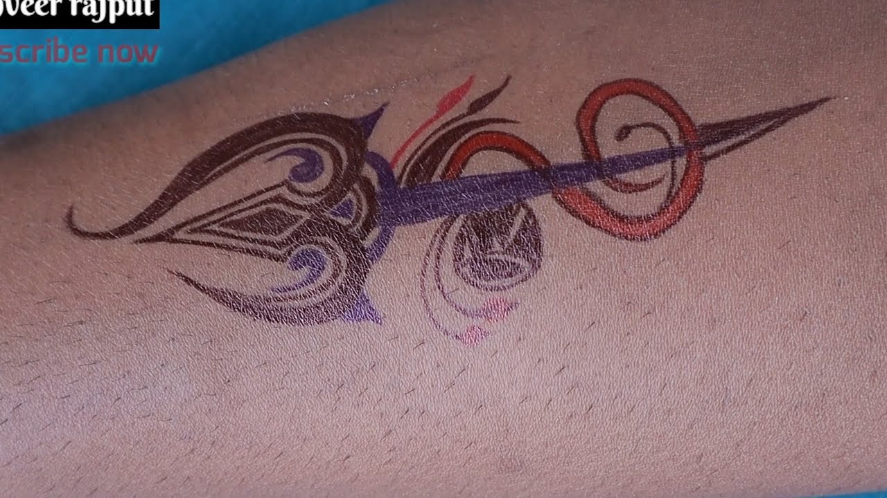 simple trishul tattoo design with pen