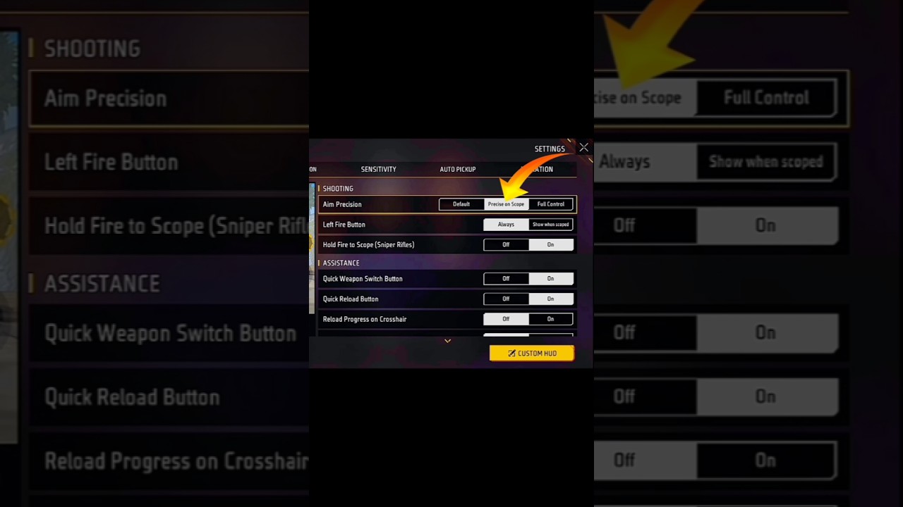 Free Fire Settings Controls How To Aim Precision Default And Precise On Scope 