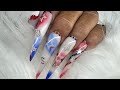 4TH OF JULY STILETTO NAILS/AT HOME NAIL/BEGINNER/ TUTORIAL/GLOW ACRYLIC/EASY NAILS/GEL NAIL ART