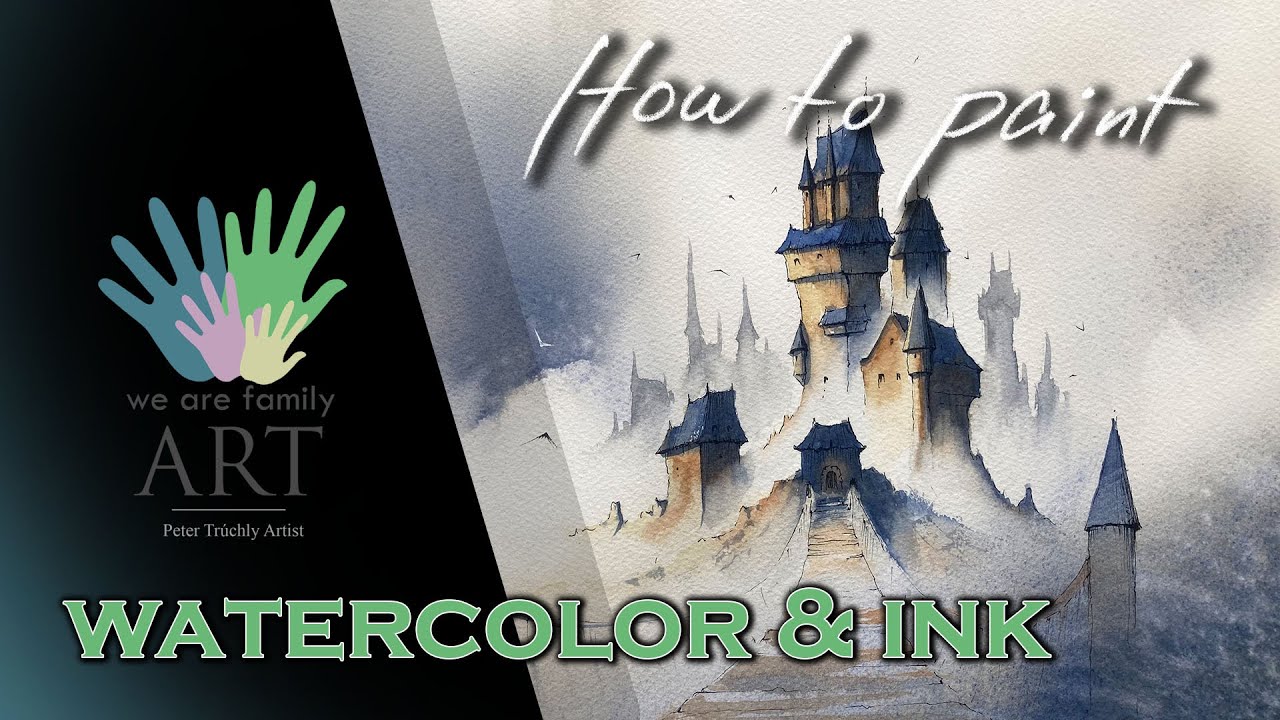 How to paint Line and wash watercolor fantasy castle