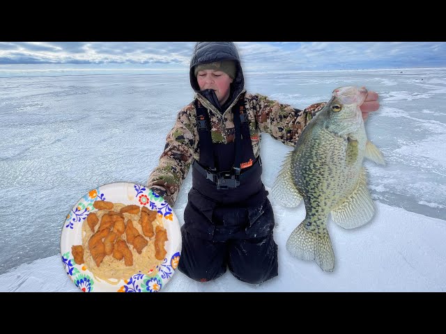 24 Hour Ice Camping Crappie Catch N' Cook! 