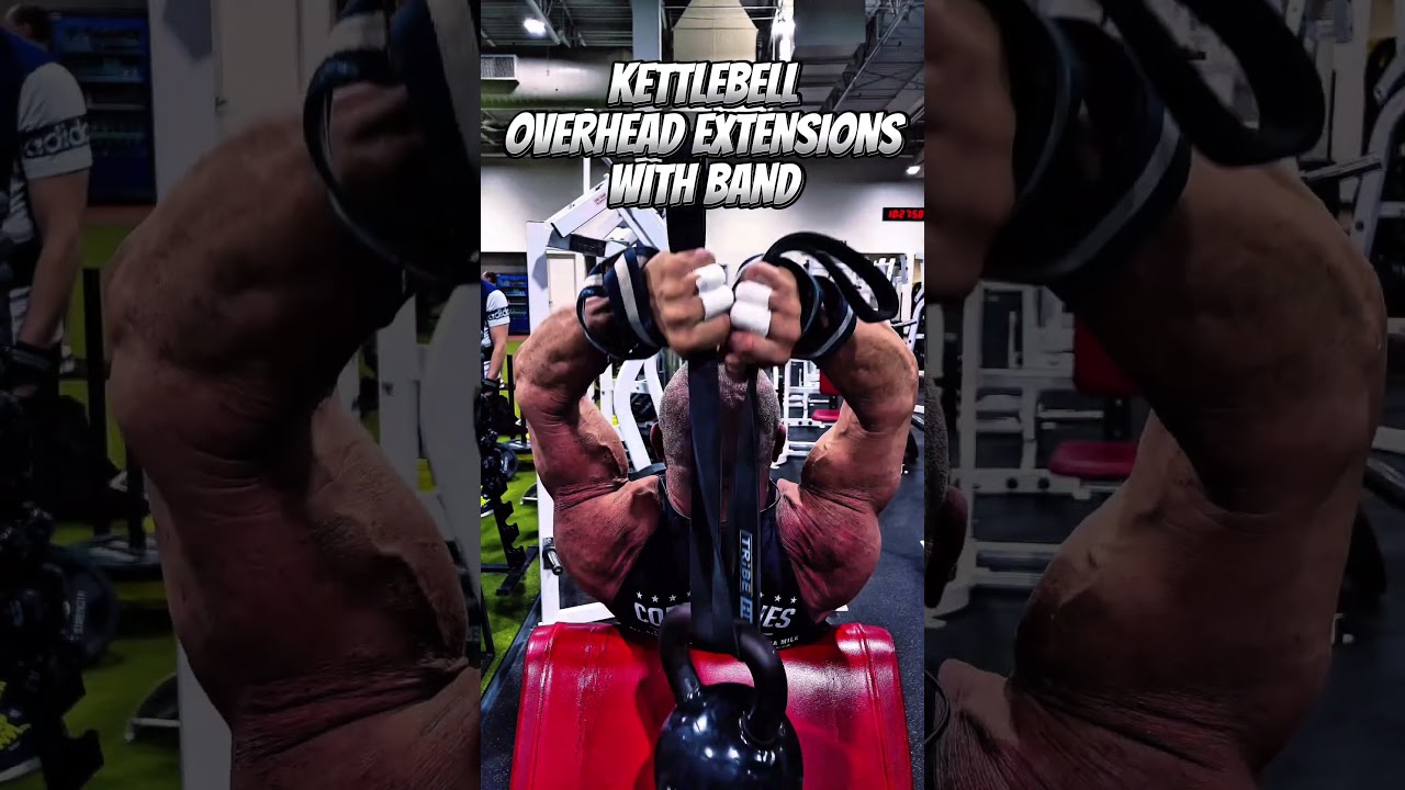 KETTLEBELL OVERHEAD EXTENSIONS WITH BAND FOR TRICEPS #workout #motivation #muscle #workouttips