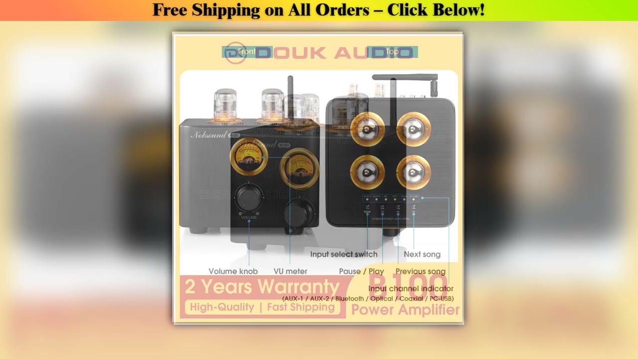 Douk Audio B100 Vacuum Tube Integrated Amp Bluetooth 5.0 Receiver Coaxial / Optical Power Amp USB