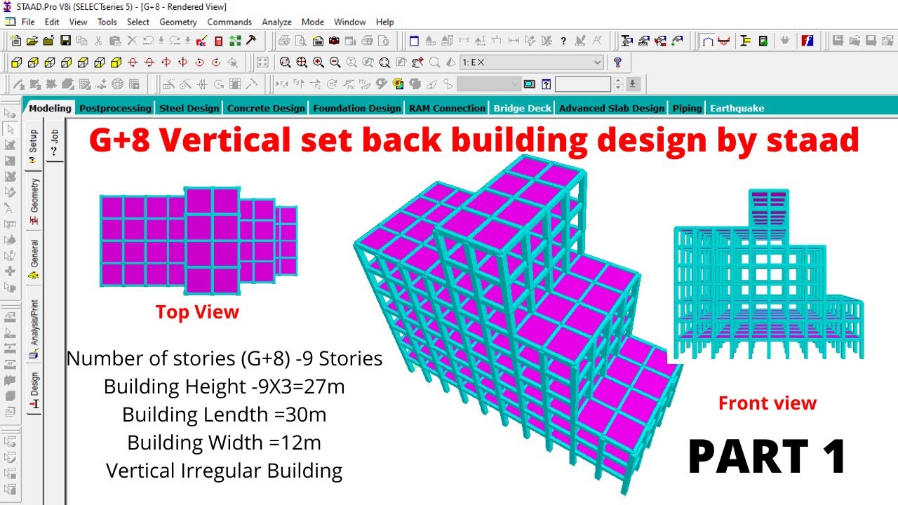 G+8 Story vertical set back building design by Staad Pro Software part ...