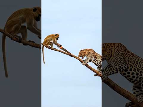 🐒🆚🐆'Monkey Outsmarts Leopard | Unbelievable Survival Trick 😱 #shorts #wildlife #funny'