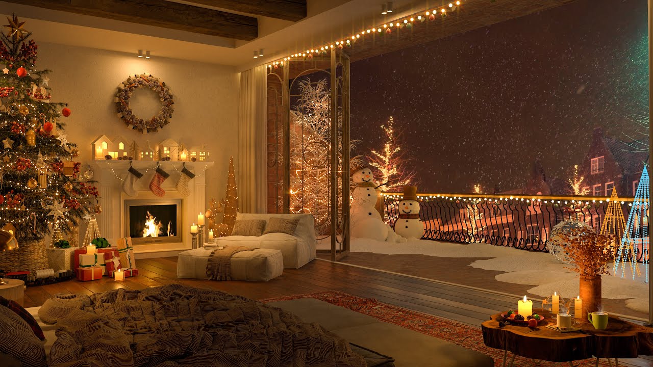 🎄 Christmas Songs 2024 in Cozy Bedroom Ambience 🔥 Slow Jazz Music & Fireplace Sounds to Sleep, Chill