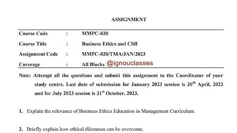 IGNOU MMPC-20 Solved Assignment Jan 2023 | July 2023 [FREE] | IGNOU MBA | Business Ethics and CSR