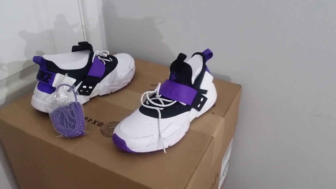 white black and purple huaraches