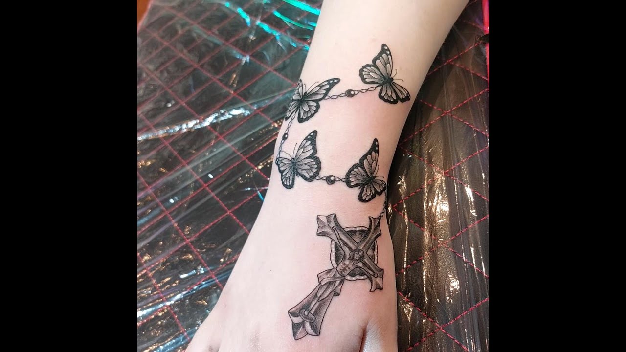Butterfly Rosary Hand Tattoo 30sec- Real time #rosarytattoo # ...