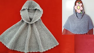 بونشو بغطاء الرأس بغرزة جد سهلة ينفع حتى للمحجبات💕/crochet poncho