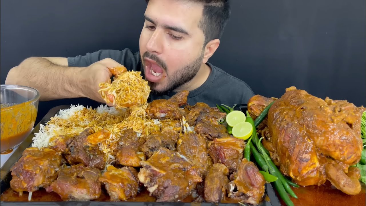 ASMR; EATING SPICY MUTTON CURRY SPICY WHOLE CHICKEN CURRY EXTRA GRAVY    REAL MUKBANG NO TALKING