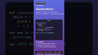 Python Generators &amp; yield — Memory Efficient Code! ⚡ #shorts #python🐍 Short #19 — Generators