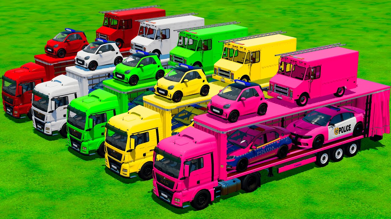 DACIA DODGE VOLKSWAGEN DUSTER POLICE CARS AND MERCEDES FIRE TRUCK TRANSPORTING WITH TRUCKS! FS22