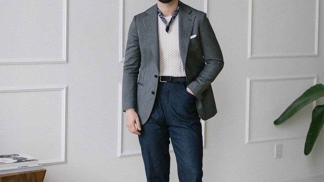 Grey Herringbone Jacket + High Waisted Japanese Denim Jeans - YouTube