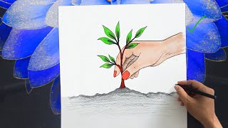 how draw hand planting tree step step easy tree plantation