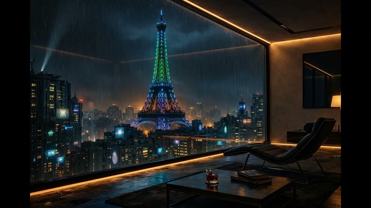 Rainy Night in Paris 2070 – 3 Hours Cyberpunk Penthouse Rain Ambience | Nova Prime