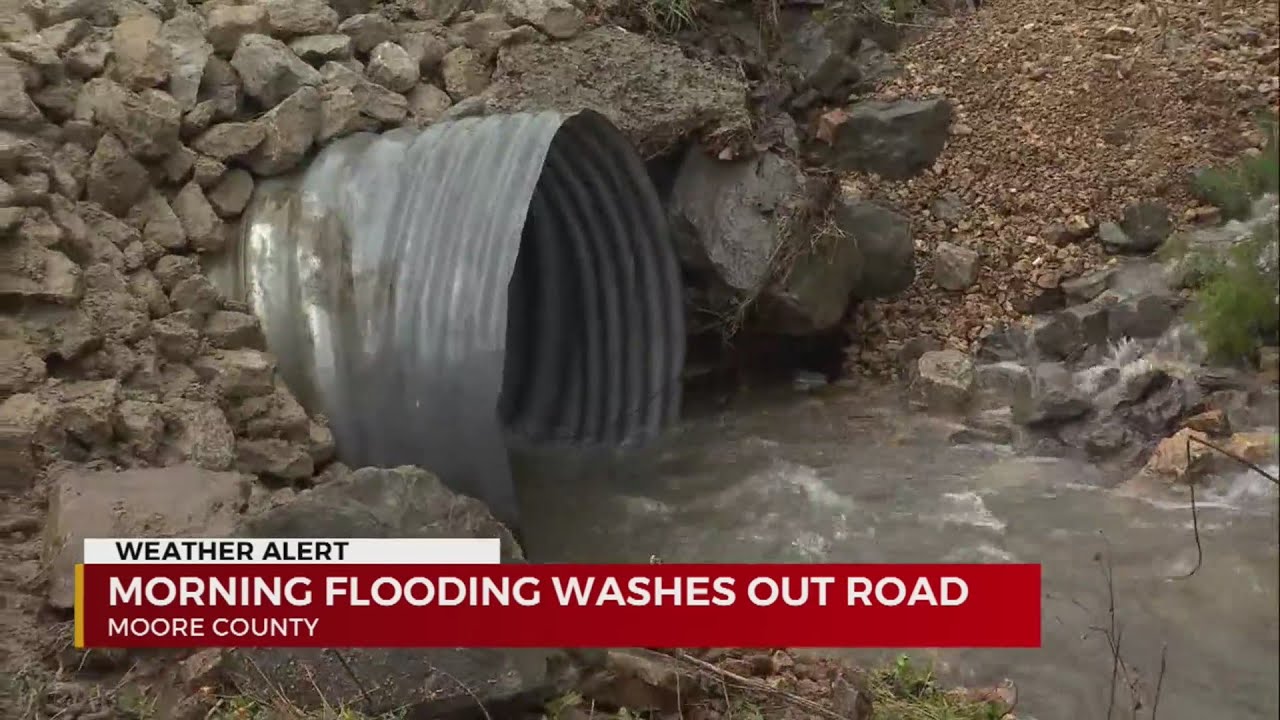 Morning flooding washes out road in Moore County - YouTube