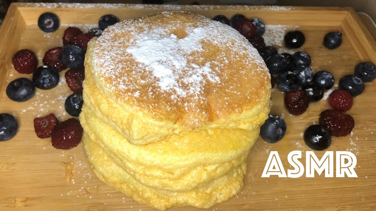 ASMR Souffle Pancake, Frozen raspberries, blueberries Eating Sounds(NO ...
