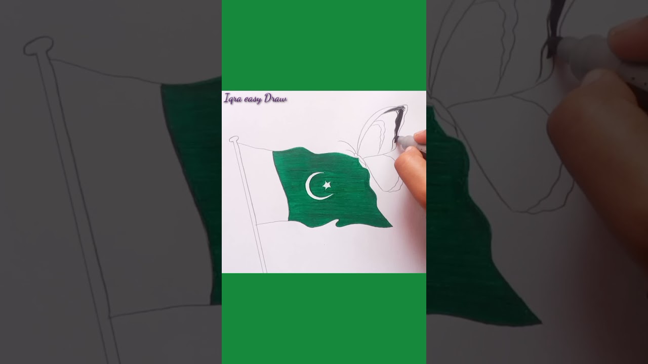 14 August drawing \ Pakistan independence Day Drawing || how to Draw Pakistan flag &hearts;️ || shorts ||