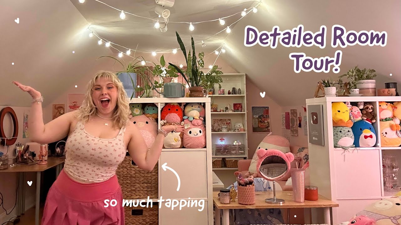 ASMR My New PINK Room Tour! Lofi Random Assorted Tapping, Scratching, Rambling, Sanrio Items 🌙✨🩷