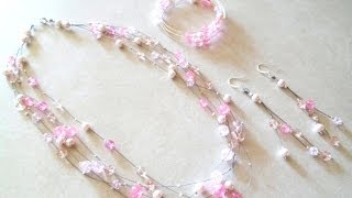 PandaHall Jewelry Making Tutorial Video--DIY Multistrand Glass Bead Floating Illusion Jewelry Set