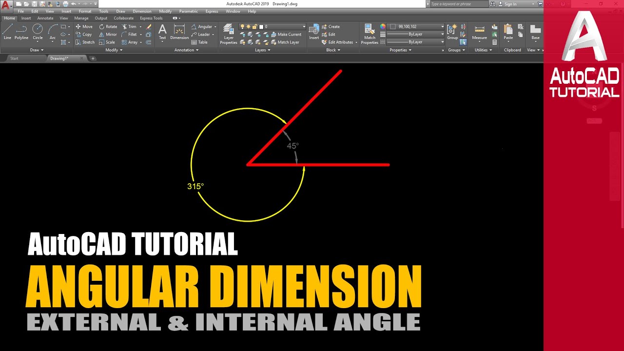 AutoCAD Tutorial Angular Dimension External and 