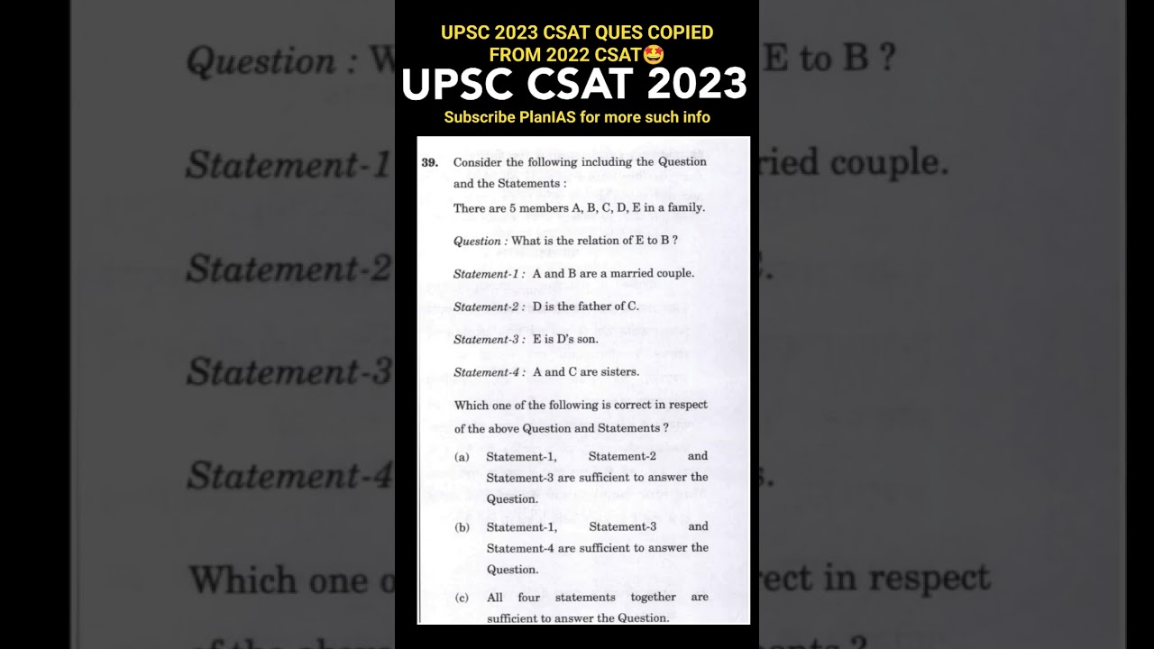 UPSC 2023 CSAT TOUGH QUESTION COPIED FROM CSAT 2022 QUES| CSAT 2024🤩