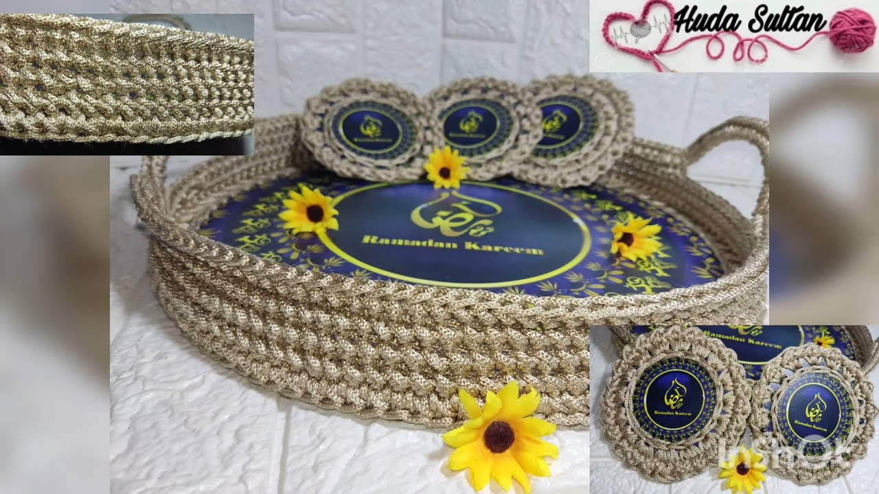 صنية باستخدام قاعدة خشب مستديرة بالتفصيل #غرزة_جديدة #صنية_تقديم_دائرية_كروشيه #غرزة_جديدة_حصري