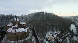 Burg Kriebstein bis zur Staumauer der Talsperre Kriebstein im Winterkleid