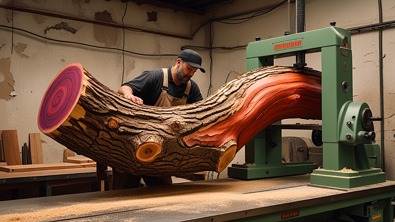 An Incredibly Unique and Creative Idea: Combining a Curved Red Log with Bamboo Tubes and Wood Scrap!