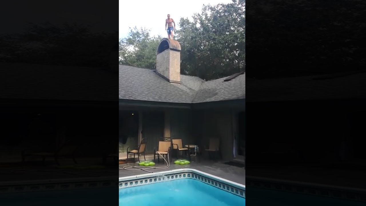 guy attempts a dangerous pool jump.. - guy attempts a dangerous pool jump.. These people get SO close to missing.. People are insane!!