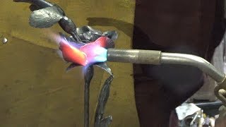 Blacksmithing - Finishing A Forged Rose 10X Speed