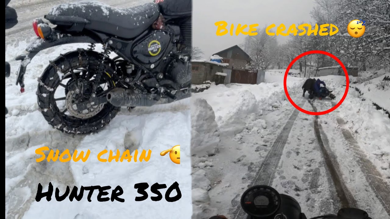 Snow bike ride gone wrong 😂 snow chains in hunter 350 & mt15 🧐 