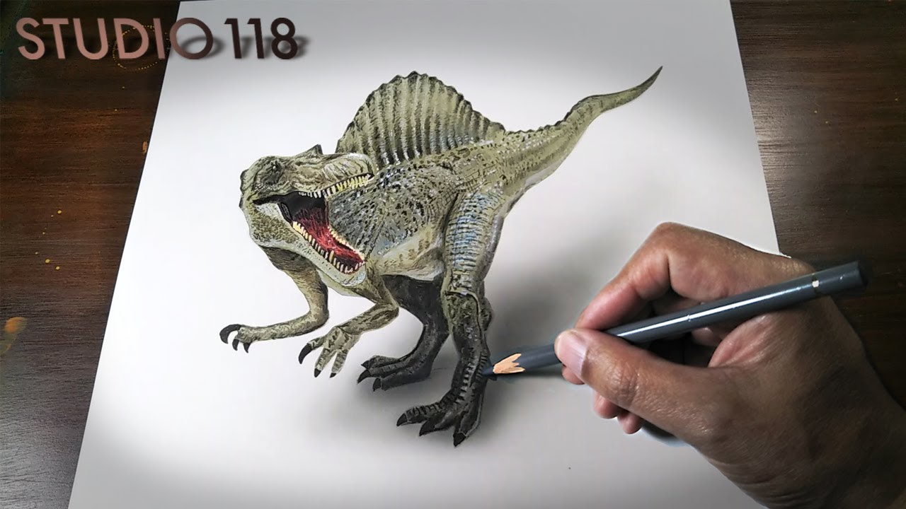 Drawing Jurassic World Spinosaurus Realistically Drawing Studio 118 Youtube