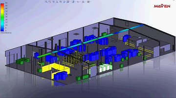 공장 내부의 공조시스템 해석 | 해석 예시 | 솔리드웍스 플로우 시뮬레이션(Flow Simulation) | 3D CAE | 메이븐 (MAVEN)