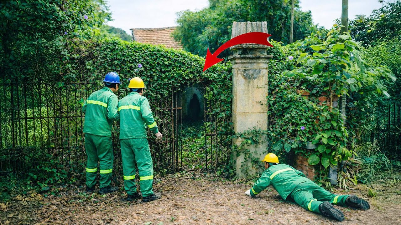 Time-Lapse 😱 Clearing an Abandoned Gate Covered in Vines — A Dark Figure Appears Inside