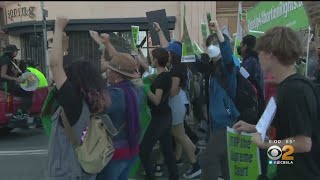 Crowds of abortion rights supporters gathering downtown